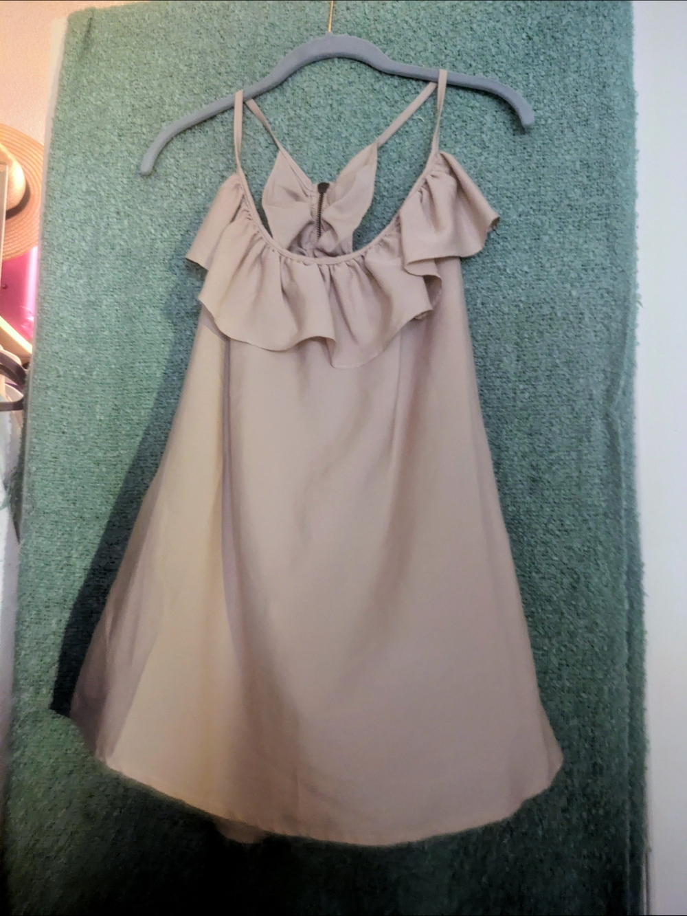 Cotton Express Neutral Beige Ruffled Spaghetti-Strap Tank Top